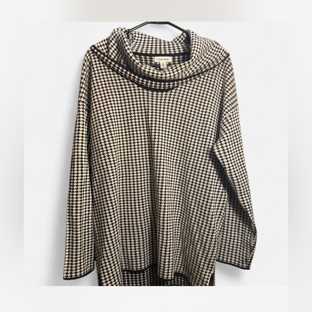 Calvin Klein Black and Cream Women's Cowl Neck Sweater
